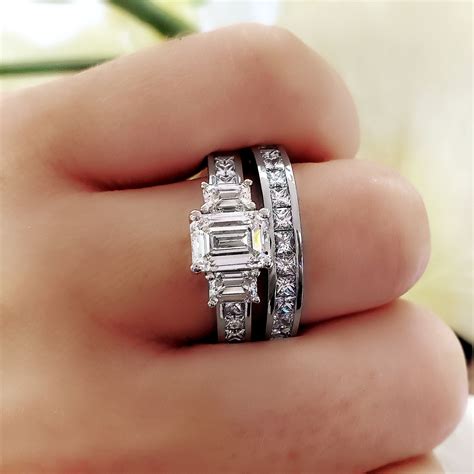 emerald engagement rings with chanel set accents|diamond emerald cut engagement ring.